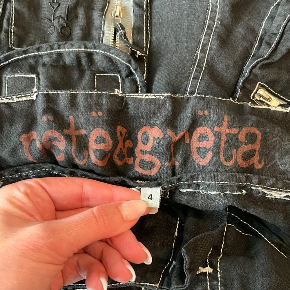 Pete & Greta Johnny Was Marika Cargo Pants Black Size 4 100% Linen Pockets - Picture 8 of 9